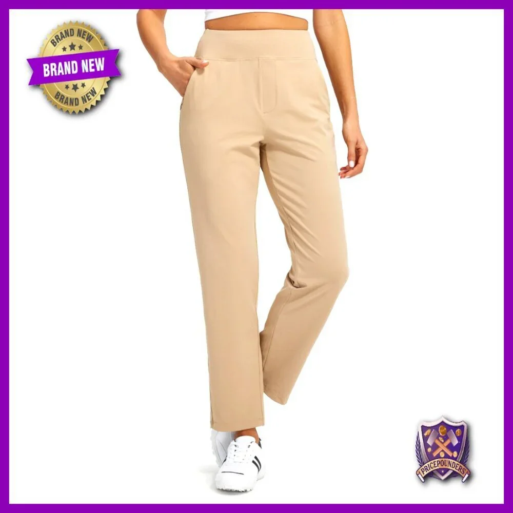 Stretchy 7/8 Ankle Pants Athletic Workout Golf Travel Dress Slacks with Pockets